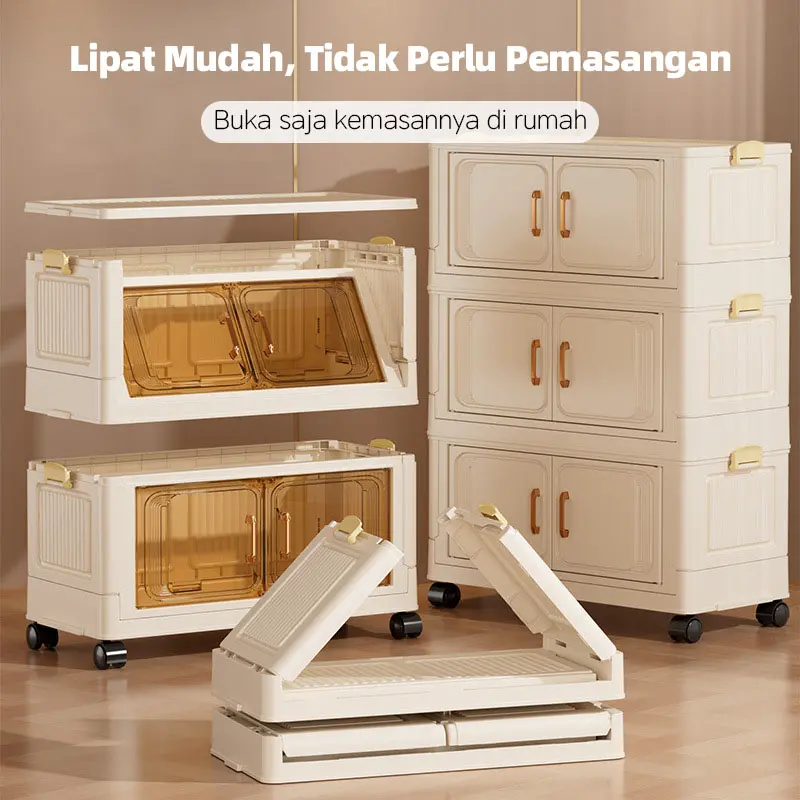 CUBBIE Lemari Lipat Plastik 2-5 Tingkat/Roda 360° Lemari plastik susun/kitchen Organizer box/Pintu Magnet Mainan Storage Box Serbaguna/Lemari Pakaian Plastik Ekstra besar Furniture/lemari plastik 4 susun jumb/lemari plastik model baru 2025 3