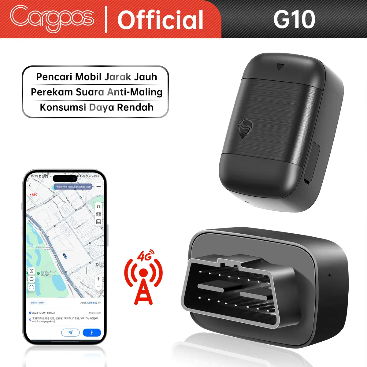 [GPS Tracker] Cargoos G10 4G GPS Tracker OBD Pelacak Mobil Jarak Jauh SIM Card Kartu SIM