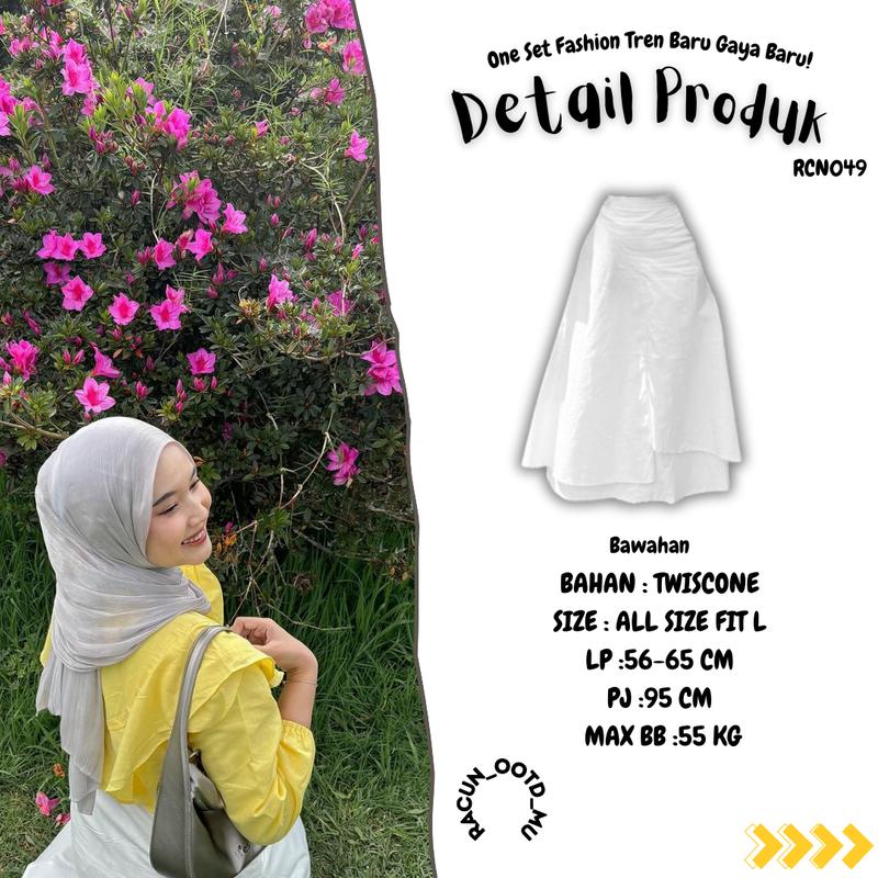 Setelan OOTD Kekinian 3in1 Style Korea Wanita Baju Blouse Ruffle & Rok Susun Mekar dengan Hijab Muslim Atasan 3