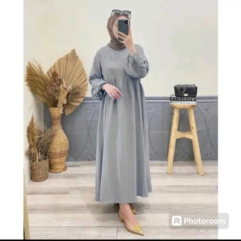Midi Cringkel Airflow Long Tunik Wanita Muslim Dress Panjang - Busui 5