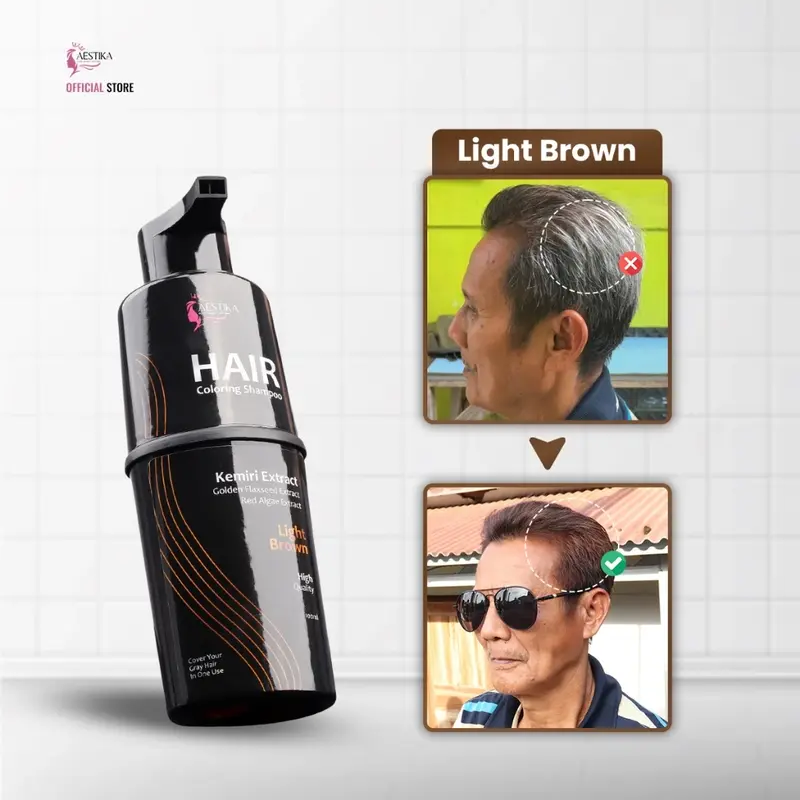 AESTIKA Hair Coloring Shampoo Light Brown - Shampo Penutup Uban (Coklat Terang) 100ml Cat Pewarna 2