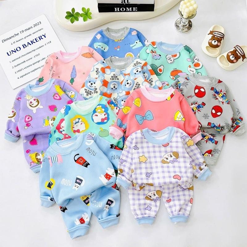 PP86-Combo 4-5 Bộ Nỉ Bông Dài Tay Mùa Đông Cho Bé Trai Gái 4-15kg Bộ Quần Áo Chất Liệu Mềm Mại Giữ Ấm Trong Mùa Đông