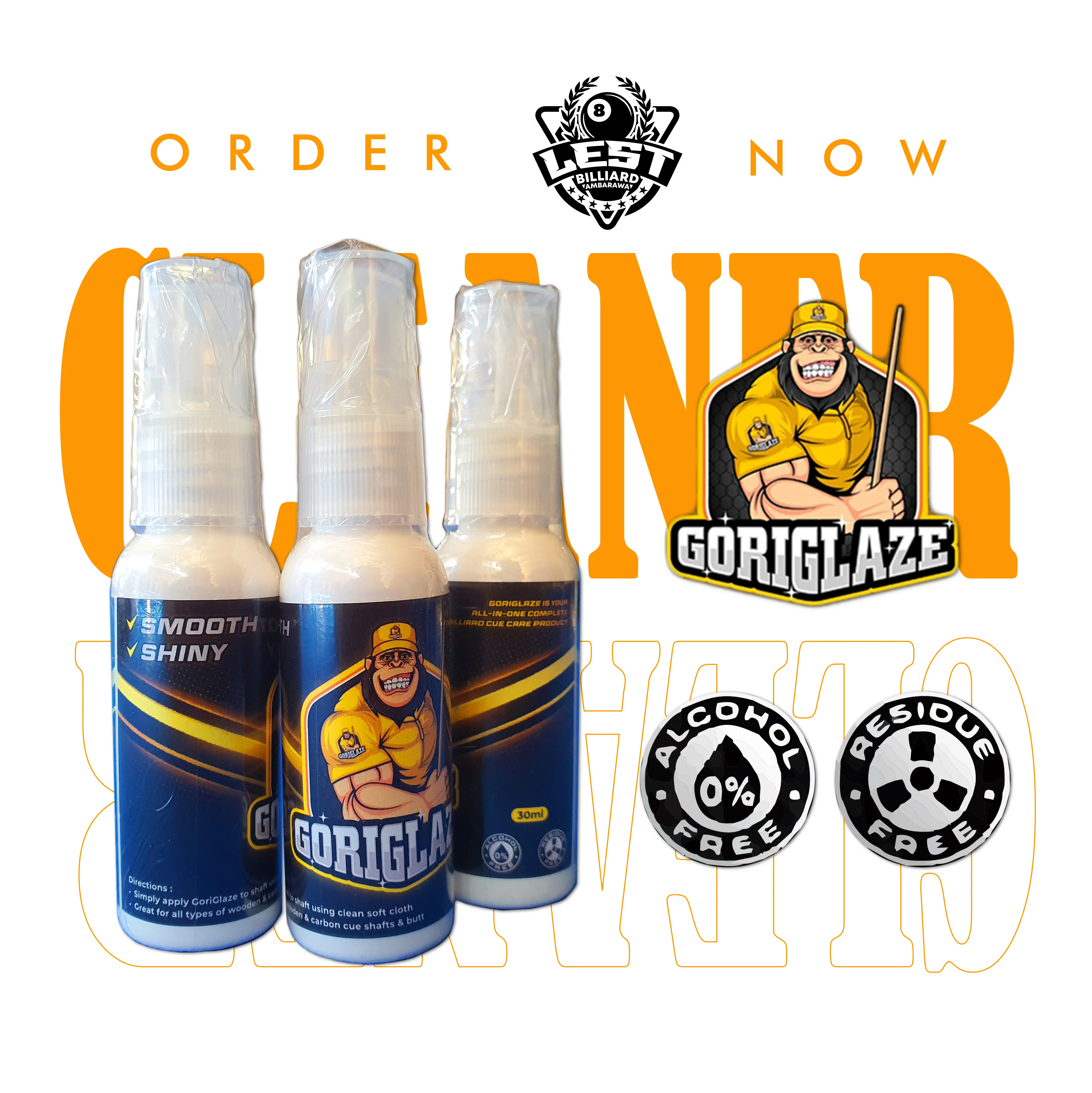 GORIGLAZE - Cairan Pembersih Stick billiard & aksesoris bahan kayu, karbon