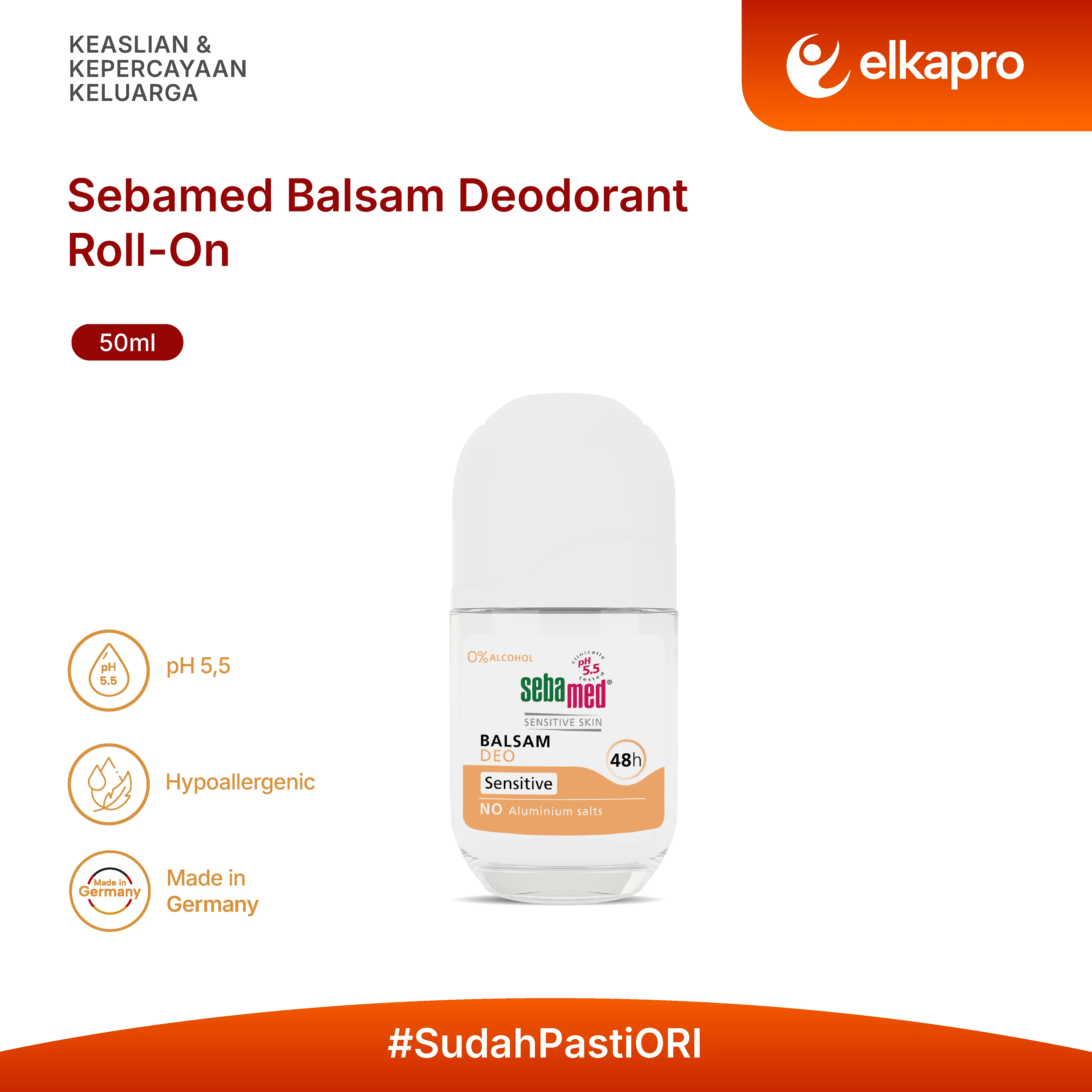 Sebamed Balsam Deodorant Roll-On - Deo Non Tawas Pencegah Bau Badan Kulit Ketiak Sensitif