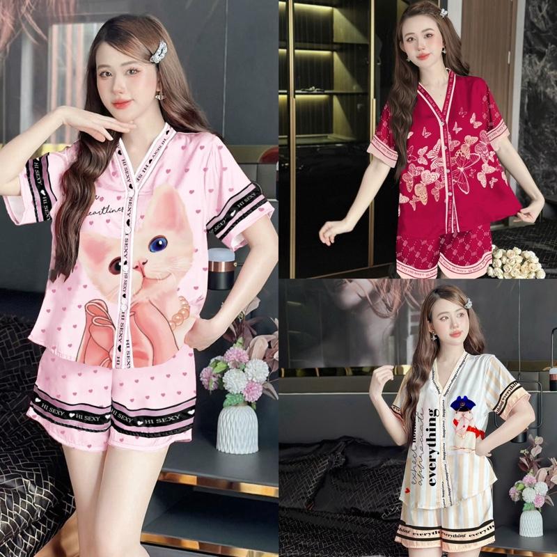 Đồ ngủ nữ pijama mặc nhà set bộ đồ ngủ pyjama Hisexy Lụa Latin cộc tay quần đùi P10 Women Quần Ngủ