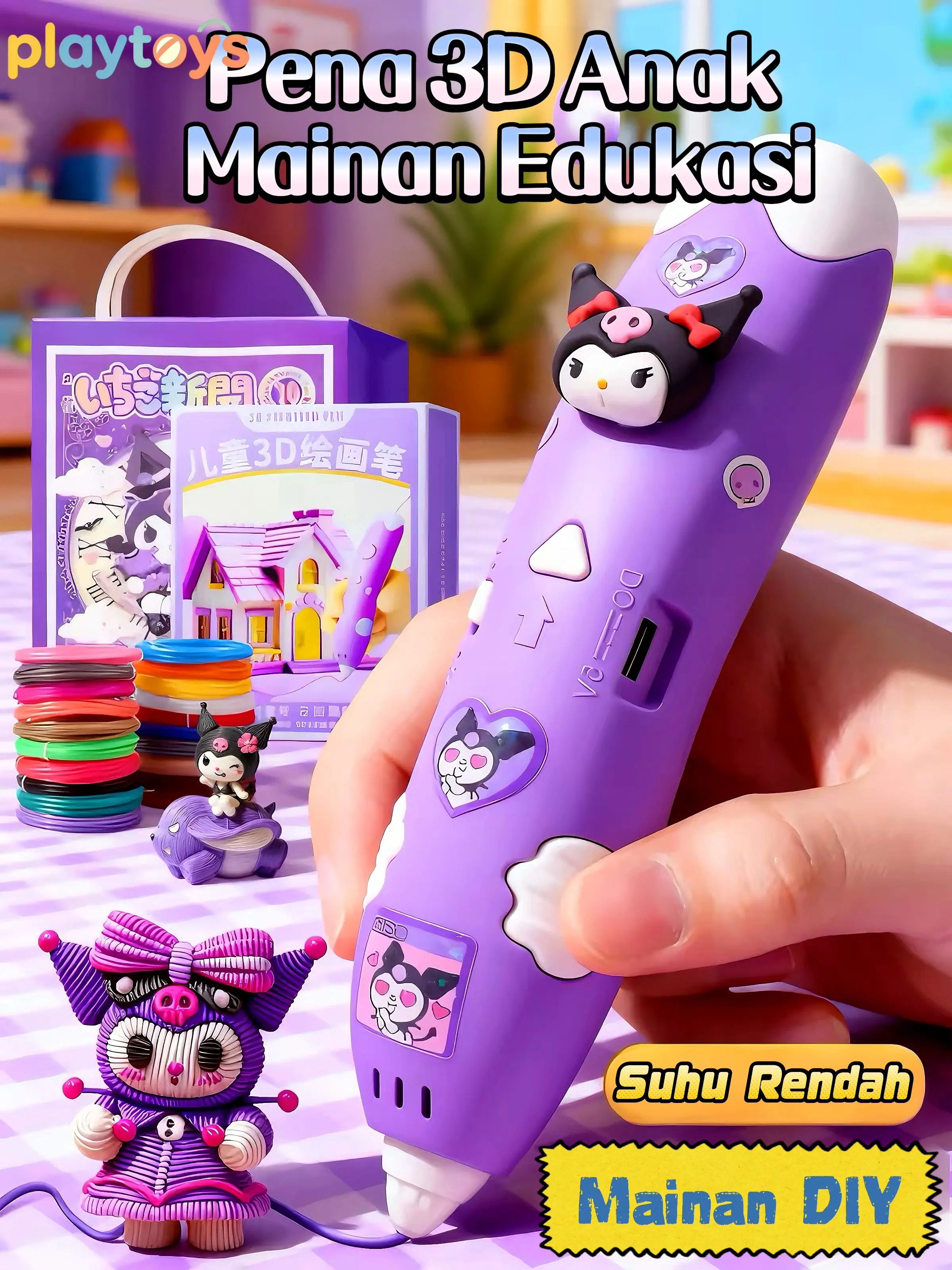 【playtoys】Pena Cetak 3D Anak Suhu Rendah Aman Pena Lukis 3D DIY Kreatif Lengkap Aksesoris Mainan Edukasi Membuat Kerajinan Tangan Hadiah Ulang Tahun Anak