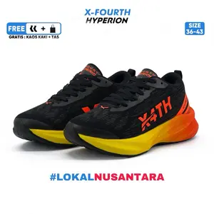 X-Fourth Hyperion Black Orange - Sepatu running Olahraga Daily Running Lari Sekolah Pria Wanita Sneakers Kasual Senam Fitness Gym Outdoor longrun pace