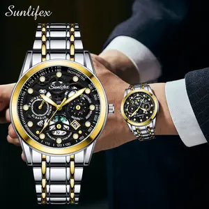【003 Harga telah diganti, cepat beli】Sunlifex Jam Tangan Pria Dial Berongga Kuarsa Anti Air Tali Stainless Steel Jam Tangan Cowok Watches Original SL9001