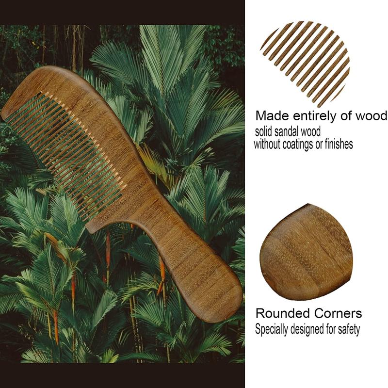 Product Introduction of Handmade Natural Sandalwood Comb, Anti-Static Massage, Wide Teeth Thickened Handle Comb Haircare Heatless 3