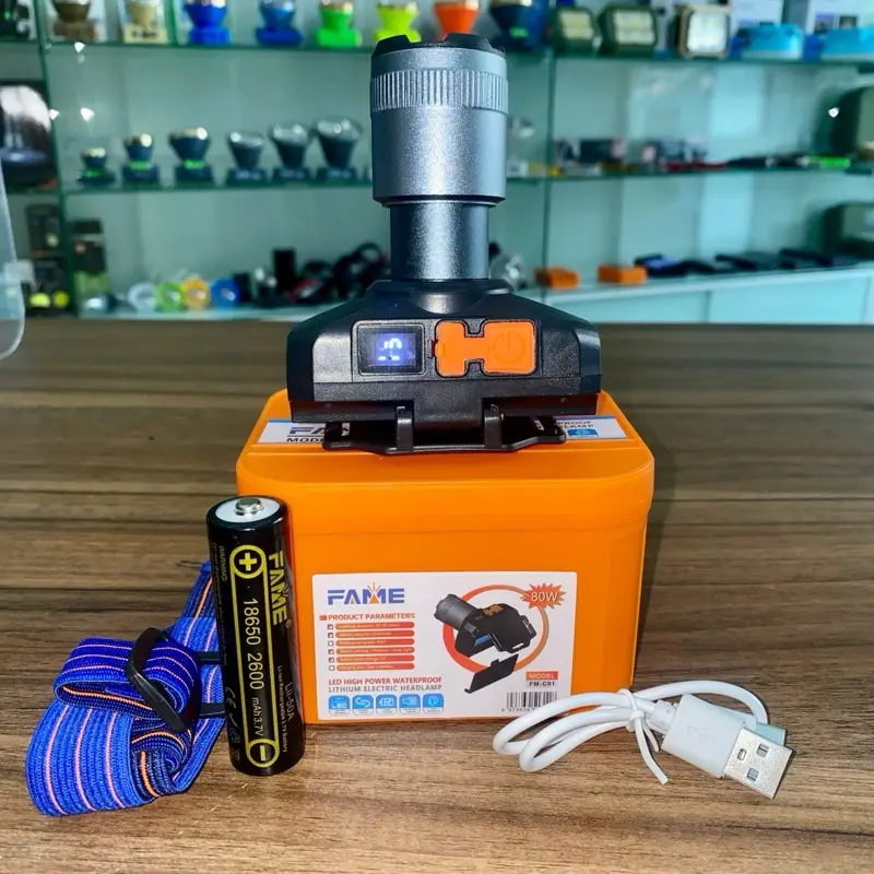 Đèn pin đội đầu FAME C01 80W bóng laser siêu sáng chiếu xa 500m, chống thấm nước, 3 chế độ sáng có Zoom