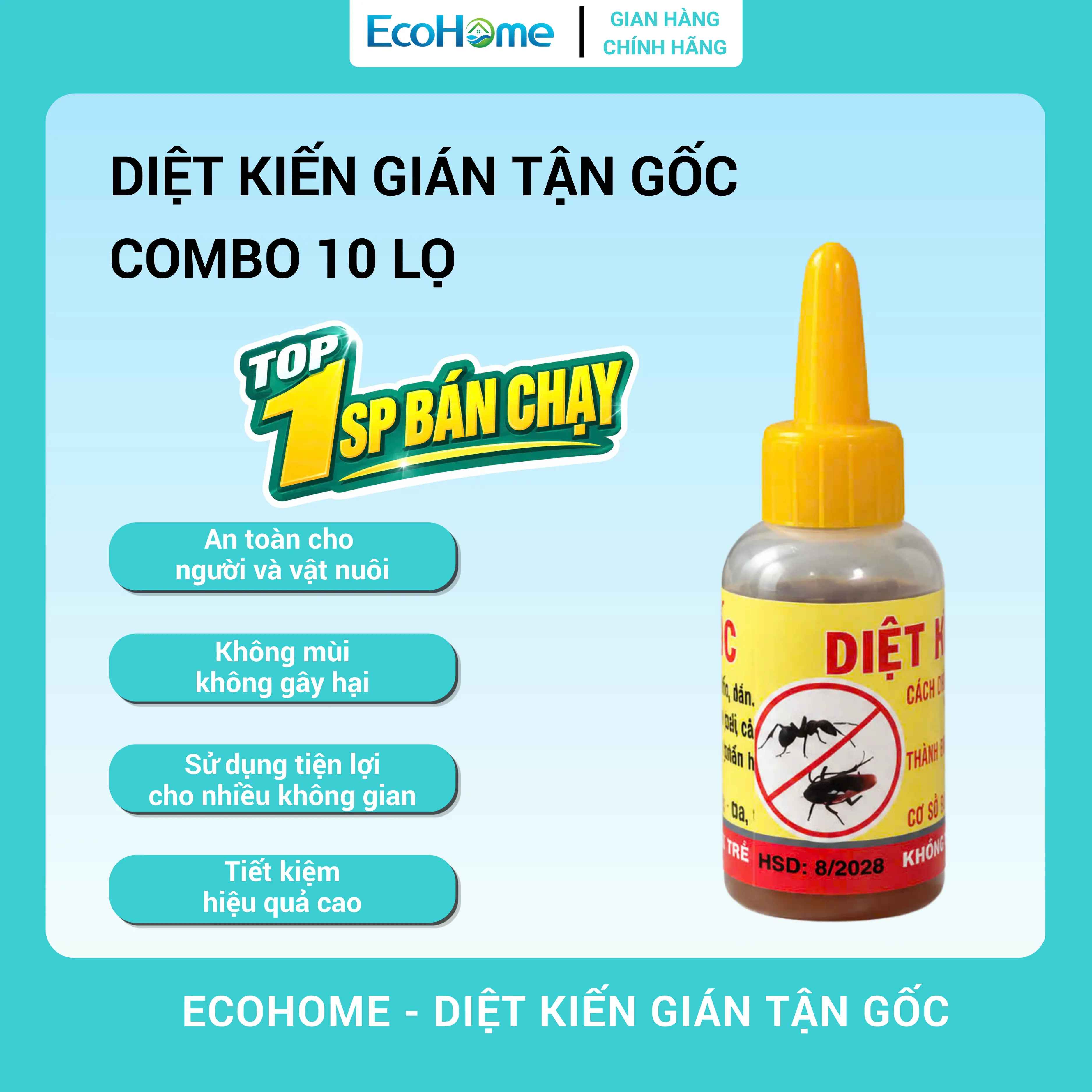 10 Lọ chất lỏng diệt Kiến và Gián sinh học - Thân thiện với môi trường - An toàn cho người và vật nuôi (10ml / 1 lọ)