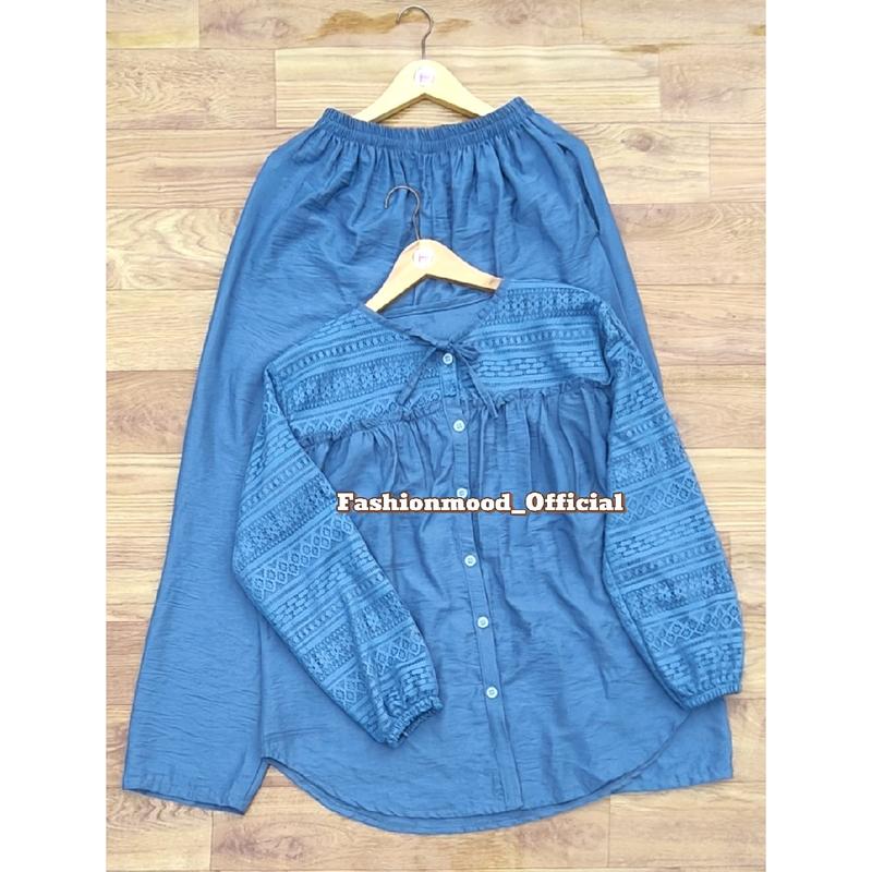 LUNA ONE SET POLO LINEN PREMIUM // SETELAN POLO LINEN BRUKAT // SETELAN LINEN KOMBINASI BRUKAT //BUSUI FRIENDLY//PIYAMA//PREMIUM//HOMEY//BUSUI // BRUKAT // DAILY // KASUAL // BAJU WANITA // KEKINIAN // Baju Lembut Panjang 4
