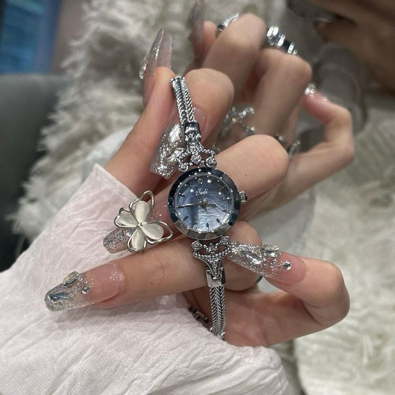 Đồng Hồ Nữ Gedi Mặt Tròn Vương Miện Khảm Xà Cừ Dây Kim Loại Hợp Kim Không Han Gỉ GEDIXACU Jamy Wacth