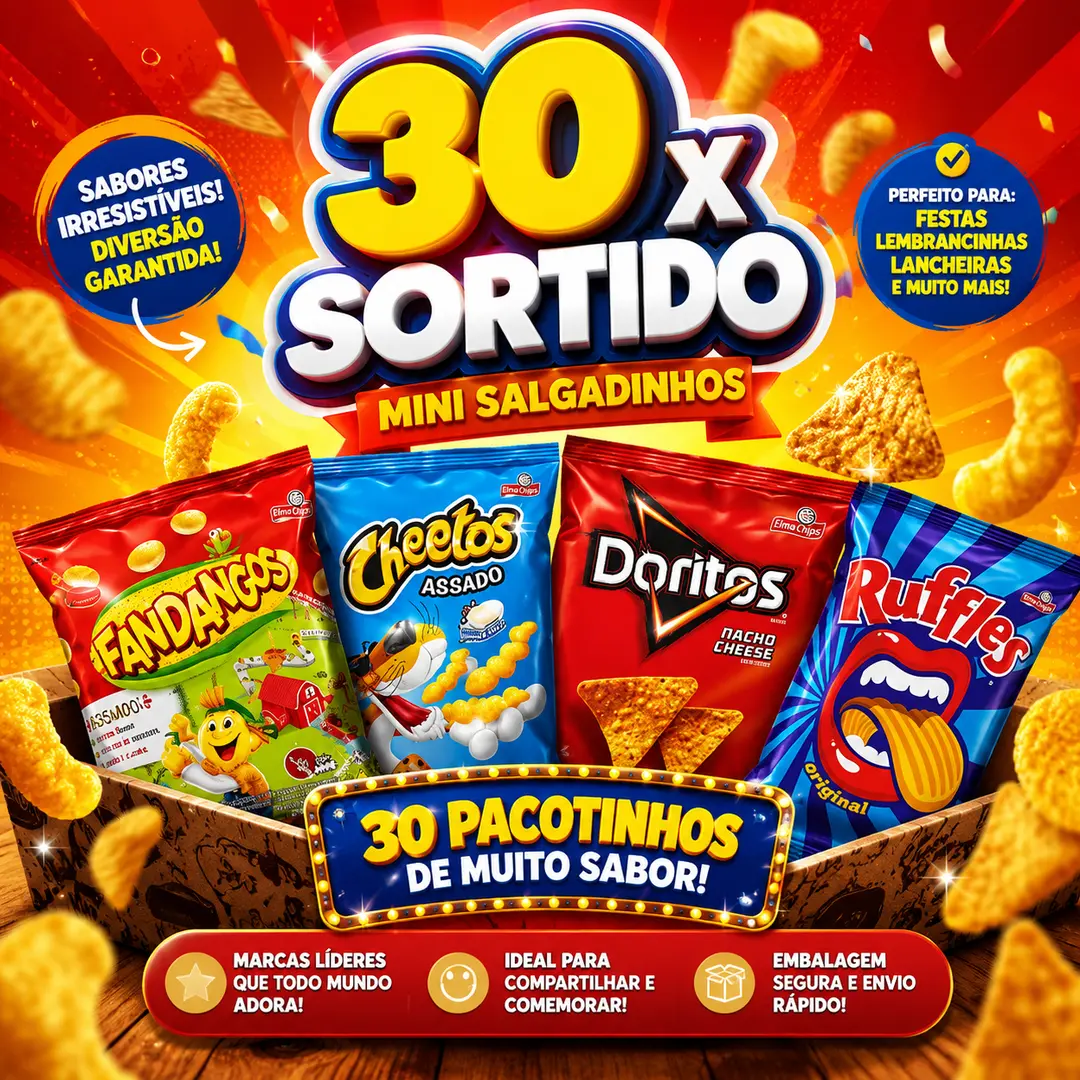 30 Mini Biscoitos Salgadinhos Fandangos Cheetos Ruffles Doritos