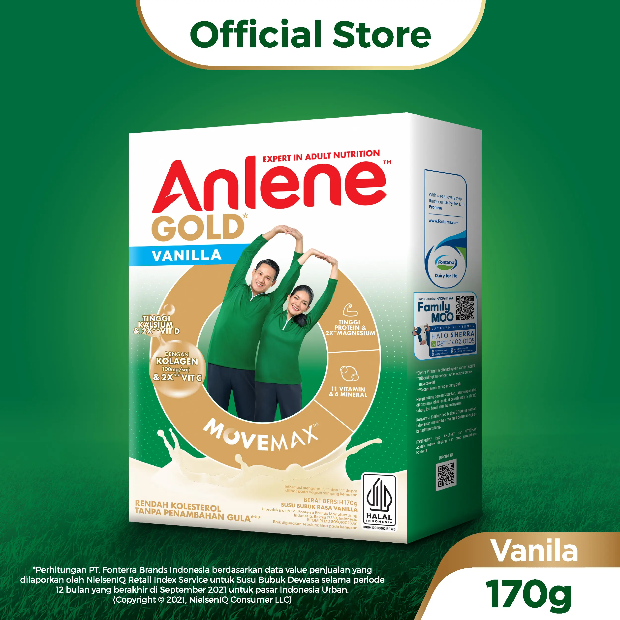 Anlene Gold Susu Bubuk Dewasa Vanila 170g - Kuatkan Tulang, Sendi & Otot / Adult Milk Vanilla / Dairy Milk