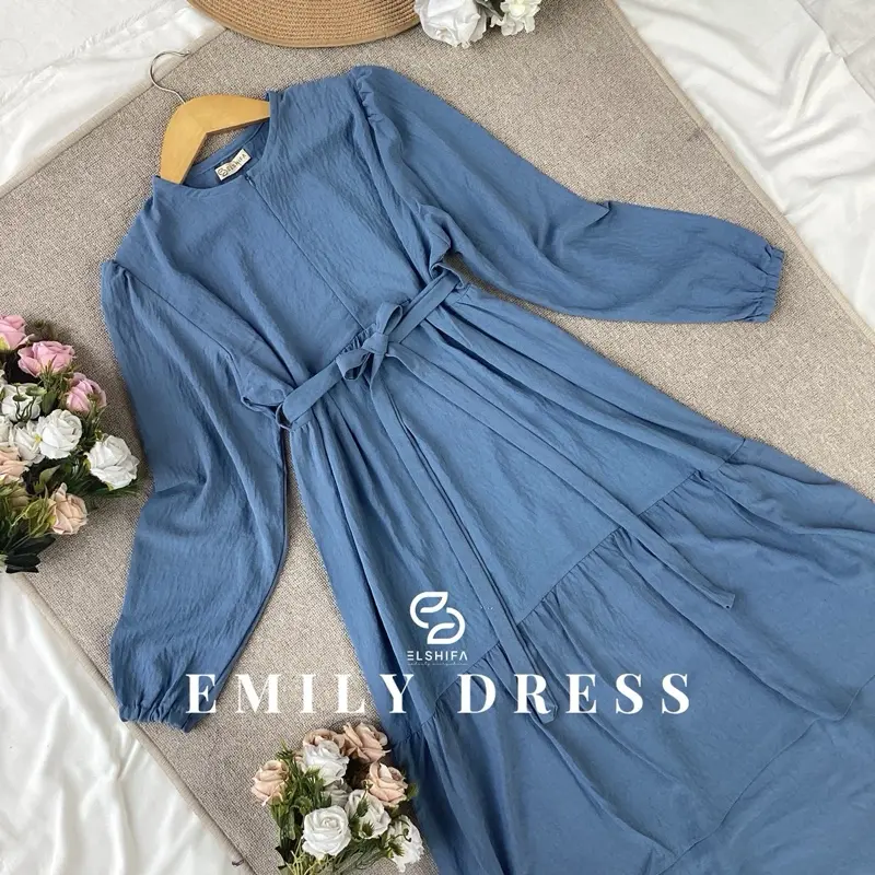 Emily Dress / Gamis rempel susun airlow crinkle airflow muslim wanita  remaja Variasi