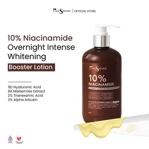 Laushine - Overnight Intense Whitening Booster Lotion Pump - New Formula Extra Shooting - 10%Niacinamide - Tranexamic Vitamin Mencerahkan Memudarkan Mengencangkan