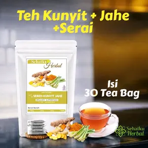 TEH KUNYIT, JAHE & SERAI/ TUMERIC GINGER with LEMONGRASS TEA Herbal Tea Isi 30 Teh Celup jsr dr zaidul akbar