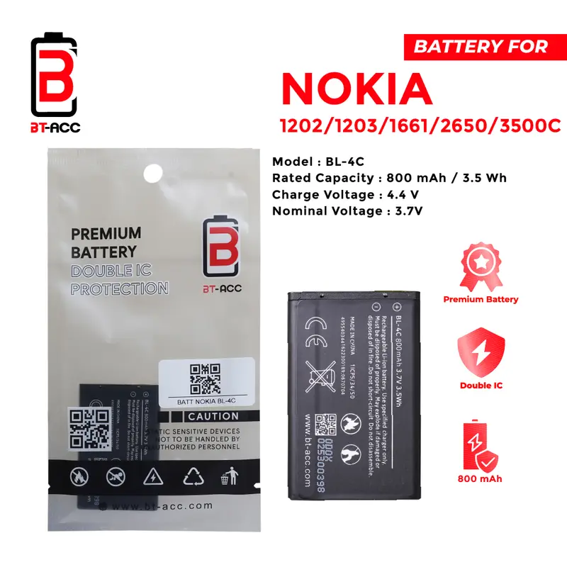 BT-ACC Battery Baterai For Hp Nokia BL4C 800mAh 0