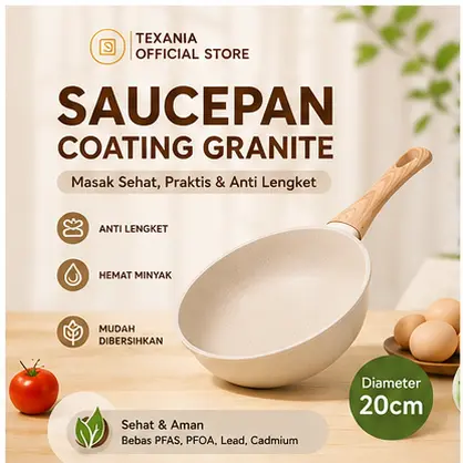 [TOP SELLING] TEXANIA Saucepan 20cm Panci Anti Lengket Warna Cream untuk Memasak Sehari-hari