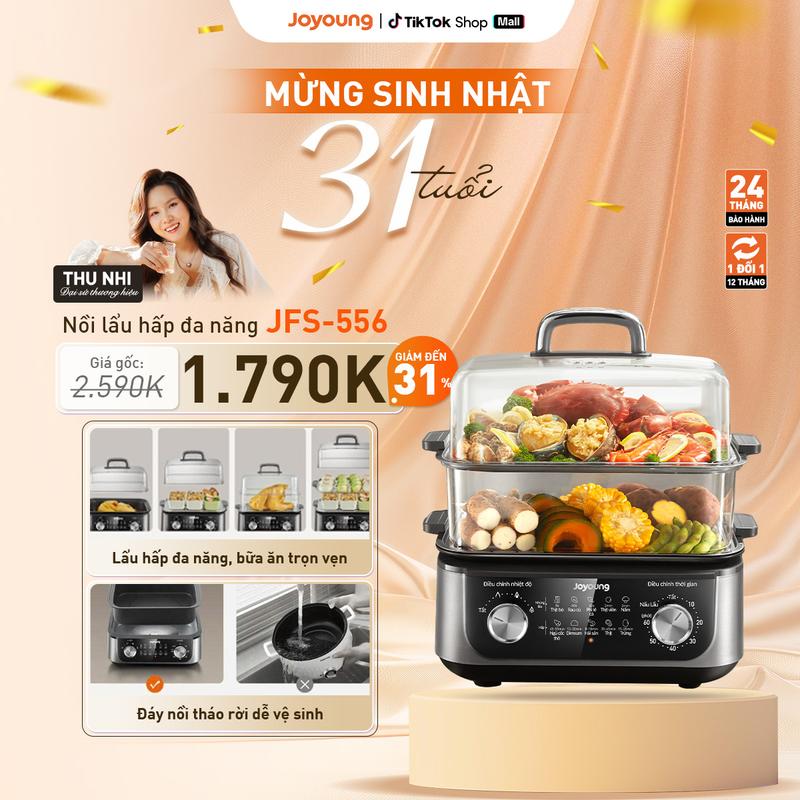 MELON Nồi lẩu hấp điện Joyoung JFS-556 hấp lẩu đa năng - 2 Tầng - Bảo hành 24 tháng