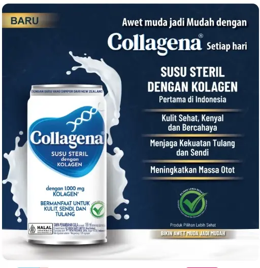 Collagena Susu Steril Awet Muda 1 Dus isi 12 kaleng ada di Baru Mart