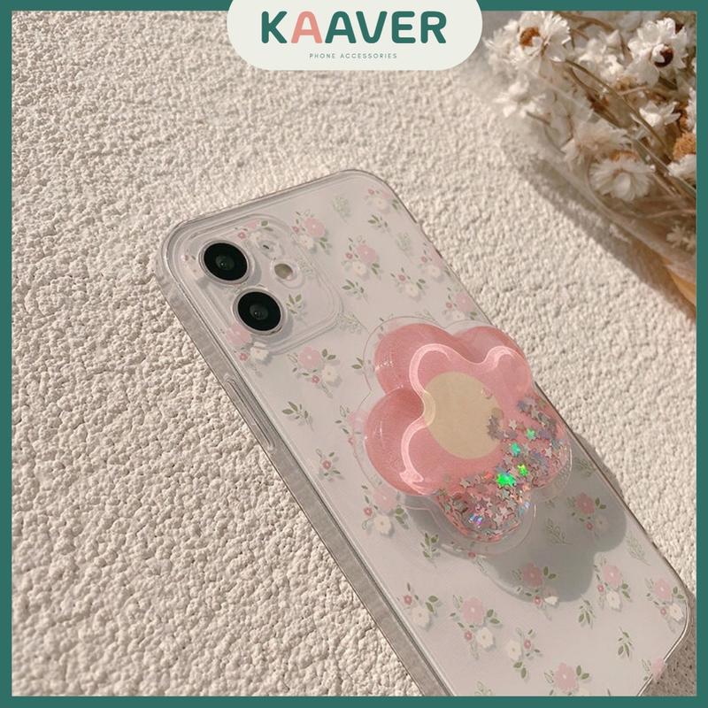 KAAVER - Pink Flower Popsocket TPU Case iPhone 7 8 SE X XS XR 11 12 13 Mini Pro Max Plus + 1