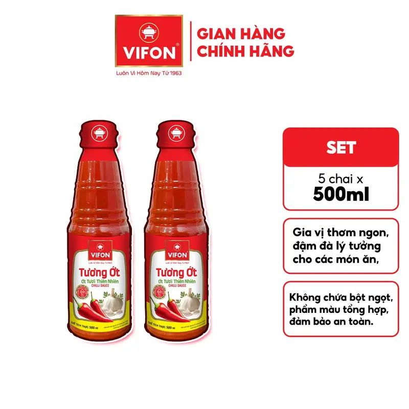 [VOUCHER HOT 15%] Set 2/ Set 5 Gia Vị Tương Ớt VIFON 500ml/ Chai Nước Sốt 6