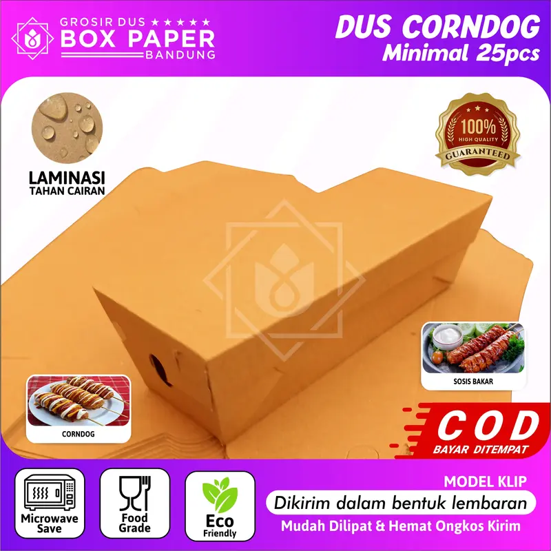 (25 pcs) Box Corndog Corn Dog Sosis Bakar Paper Kraft 290gsm Dus Kemasan Makanan Sate Taichan 3