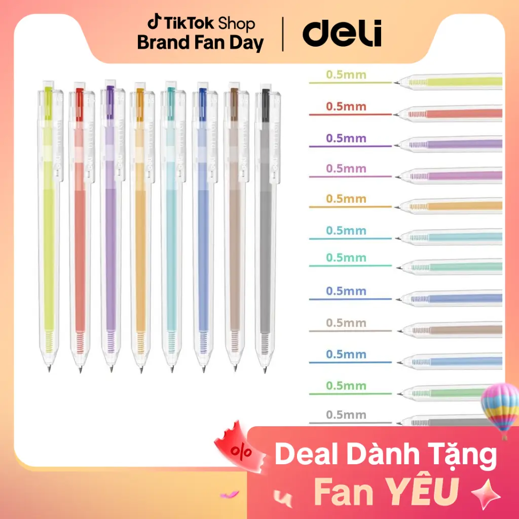 Bút bi nước nhiều màu mực gel bút bấm 0.5mm Deli xinh xắn viết đều trơn tru lâu hết mực nhanh khô, phù hợp với học sinh, sinh viên, người đi làm EG118 - 1 chiếc / combo
