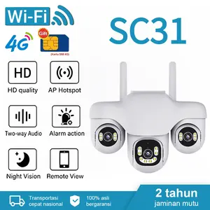 SC31 V380 Pro Kamera CCTV Outdoor PTZ 3 Lensa 12MP Bidang Pandang Luas Dengan WiFi & 4G Night Vision Two-way Audio Alarm Action Remote View