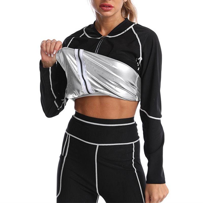 Sauna Suit Set Sweat Suit for women Long Sleeve Zipper Shirt and Leggings for Comfort and Performance Workout Top Slimming Sauna Shirt Weight Loss Compression fast sweating track suit Gym Weightlifting Running Fitness Cycling Yoga Pilate 4