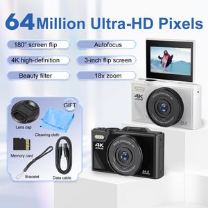Kamera Digital, Jualan Panas, 5K, 75MP CCD, Skrin Flip 180 °, Zum Auto 18X, Kamera Selfile Mudah Alih, Kamera Video HD 4K Kecil, Sesuai untuk Aktiviti Luar, Hadiah Pelajar, Sesuai untuk Perjalanan