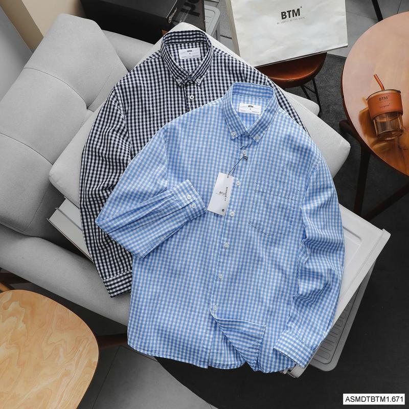  Áo Sơ Mi Dài Tay BTM Công Sở Checked Kẻ Caro Cổ Button-Down Shirt - Vải Kate Cotton Form Regular Fit - 1.671 