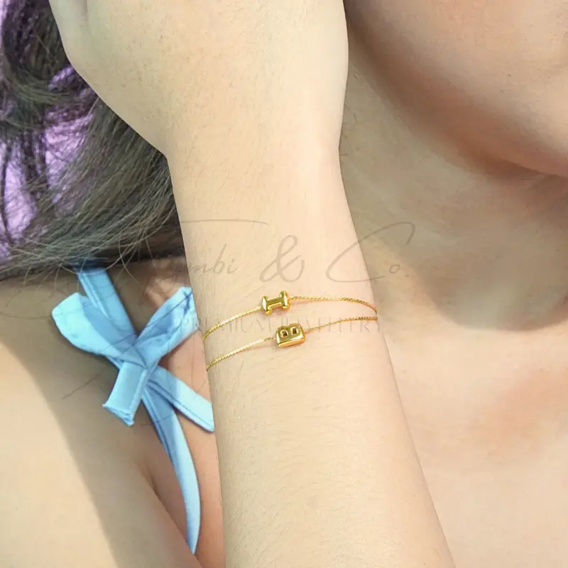 Tymbi&Co - Thin Bubble Bracelet | Gelang Inisial Anti Karat | Gelang  Huruf Titanium Aksesoris 1