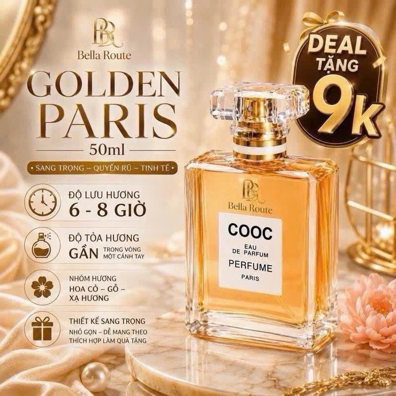 M03-01 **DEAL TẶNG 1k*^ Nước hoa Nữ Golden Pariss Vàng Shilya x Bella Route 50ml - Mùi hương thanh lịch, cuốn hút, sang trọng, quyến rũ, phù hợp sử dụng hàng ngày, vỏ đựng NH cao cấp