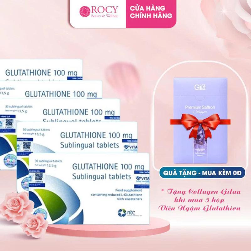 Viên Ngậm Glutathione 100mg - 5 Hộp - Nhập Khẩu Italia - Hỗ Trợ Chăm Sóc Da - Rocy