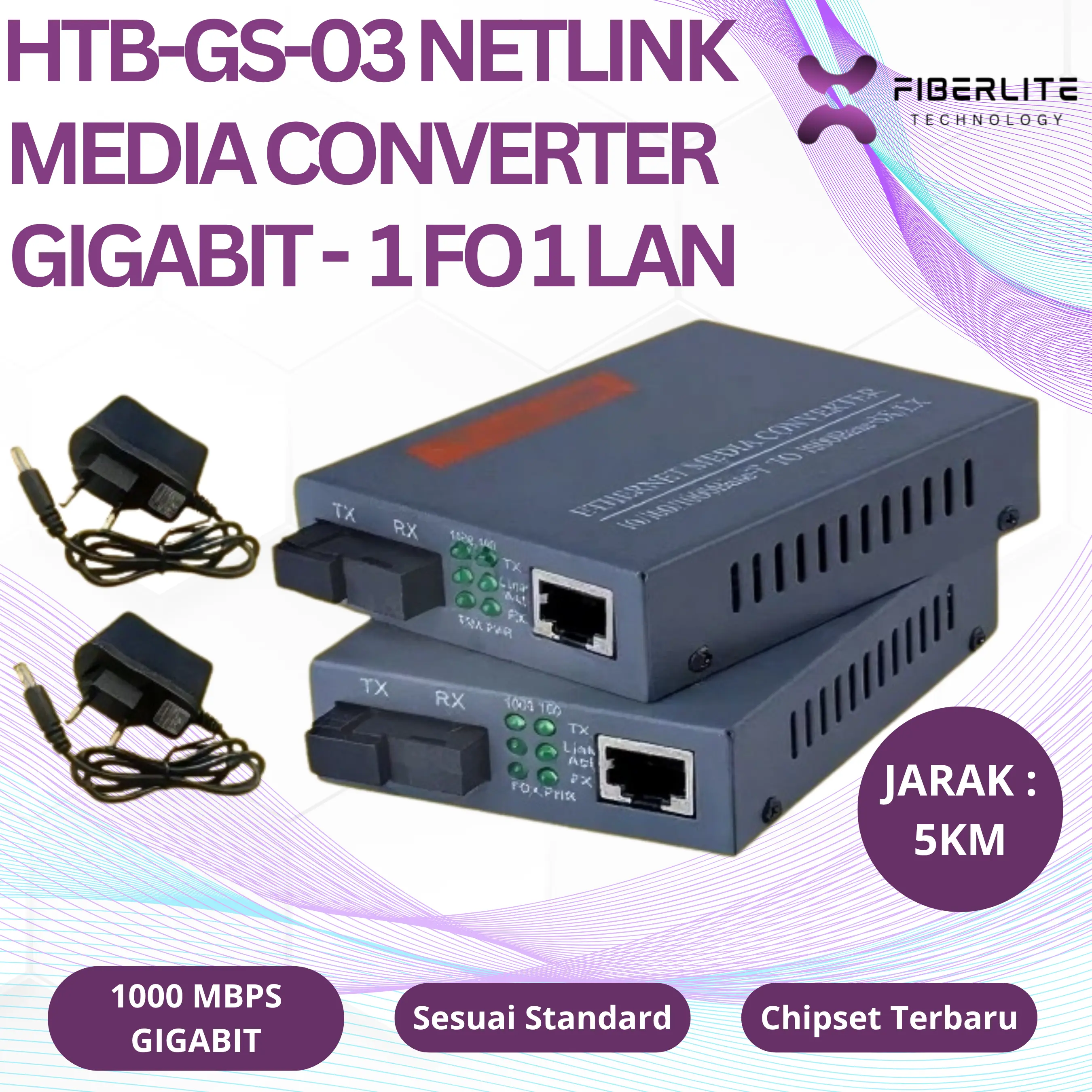 HTB-GS-03 NETLINK HTB GS 03 Media Converter Fiber Optic Gigabit Netlink 1000Mbps Single Mode Rj45 5KM