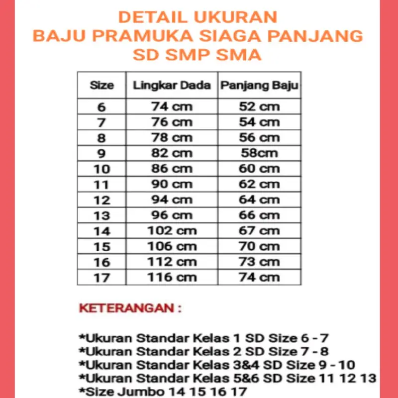 Baju pramuka Siaga SD SMP Lengan panjang size 6-17/ Atasan pramuka seragam sekolah 1