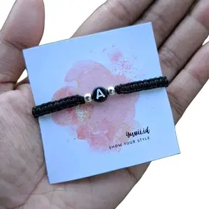Gelang tali giok inisial costume huruf warna hitam model terbaru cocok untuk daily maupun acara formal bisa digunakan cowok maupun cewek isi 1pcs Bracelets