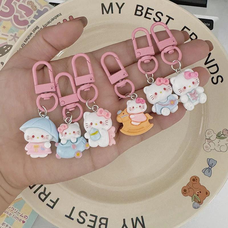Y2k Hồng Thiên Đường KT Mèo Móc Khóa Hoạt Hình Chuông Hello Kitty Mặt Dây Chuyền Bé Gái Đi Học Phụ Kiện Bạn Gái Resin 5.5x2x1cm Tặng Bạn Gái