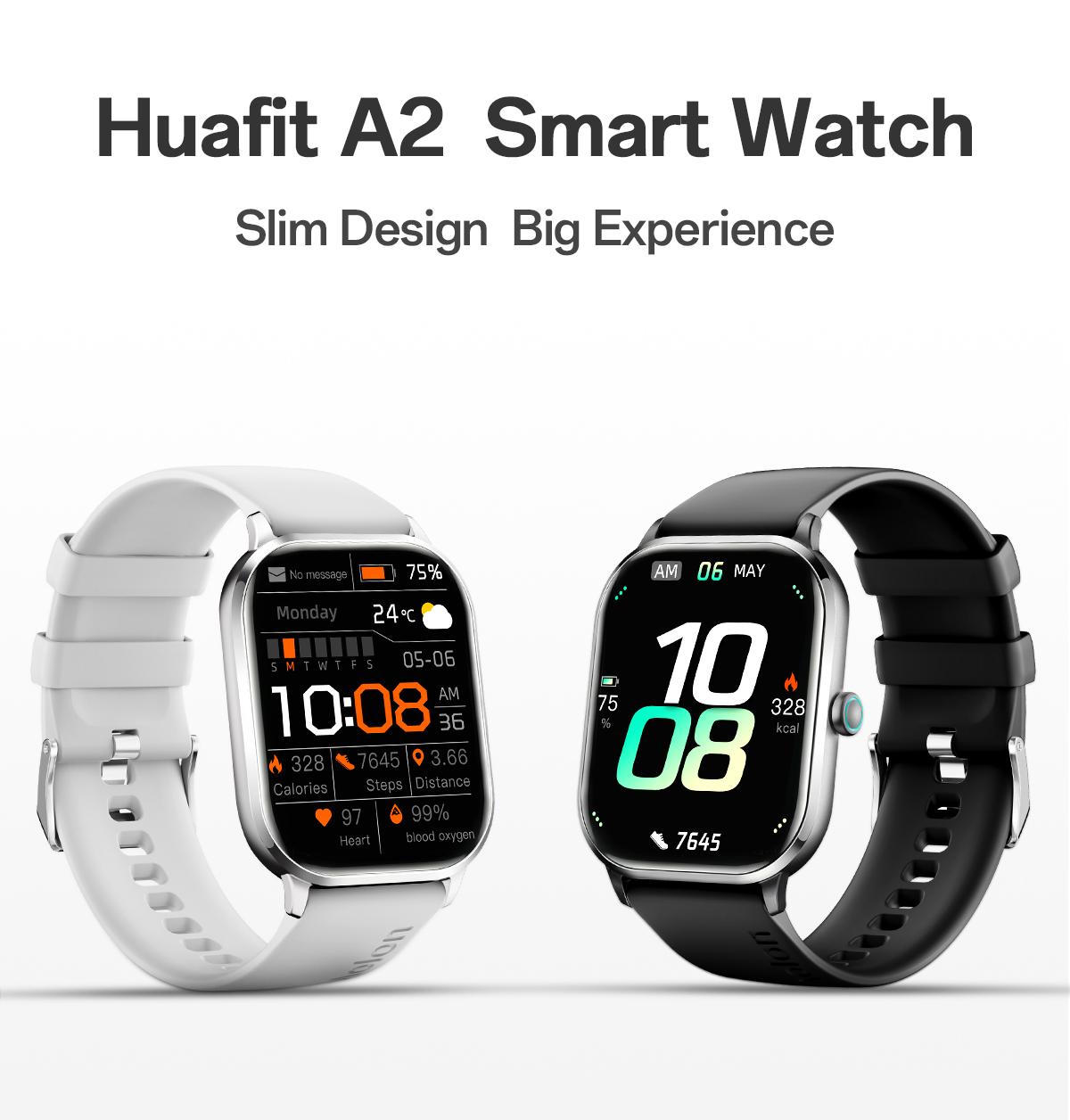 【24H ship】Huafit A2 Official Smartwatch Slim Terbaru | Balas Pesan Singkat Cepat |Monitor Emos| Layar Penuh IPS1.96'' | Super tipis 8.5mm | Tahan Air IP68 | 110+ Mode Olahraga | SpO2 & Detak Jantung 24 Jam |Smartwatch untuk Pria & Wanita Smart Watch Aolon