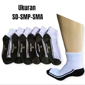 Paket 3 pasang dan 6 pasang kaos kaki anak sekolah sd smp sma pendek putih telapak hitam tebal nyaman terlaris Fashion