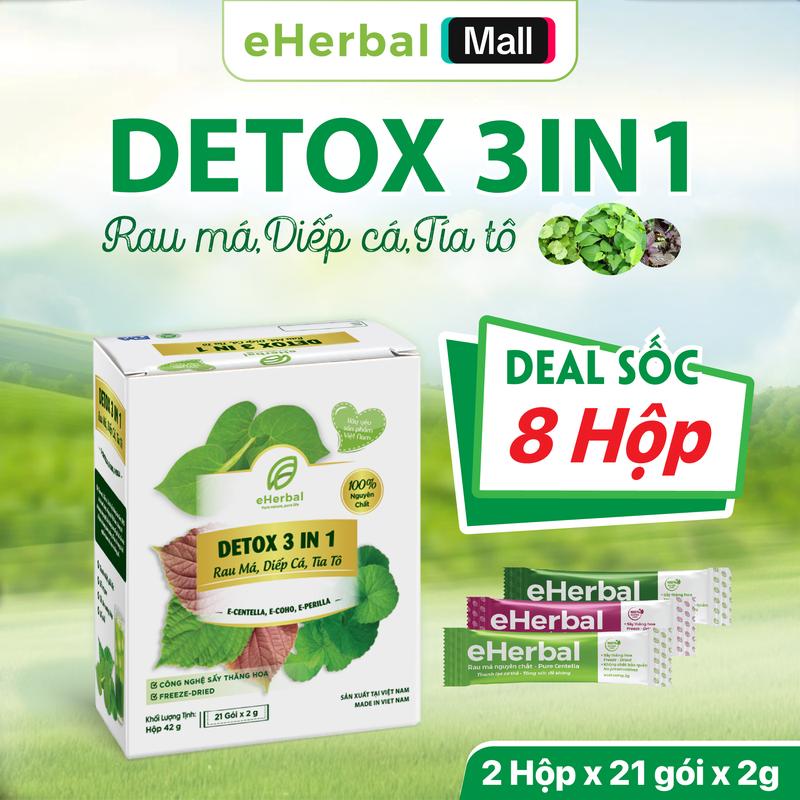 [Combo 8 hộp] Bột Detox Rau Má Diếp Cá Tía Tô EHERBAL (hộp 21 gói)