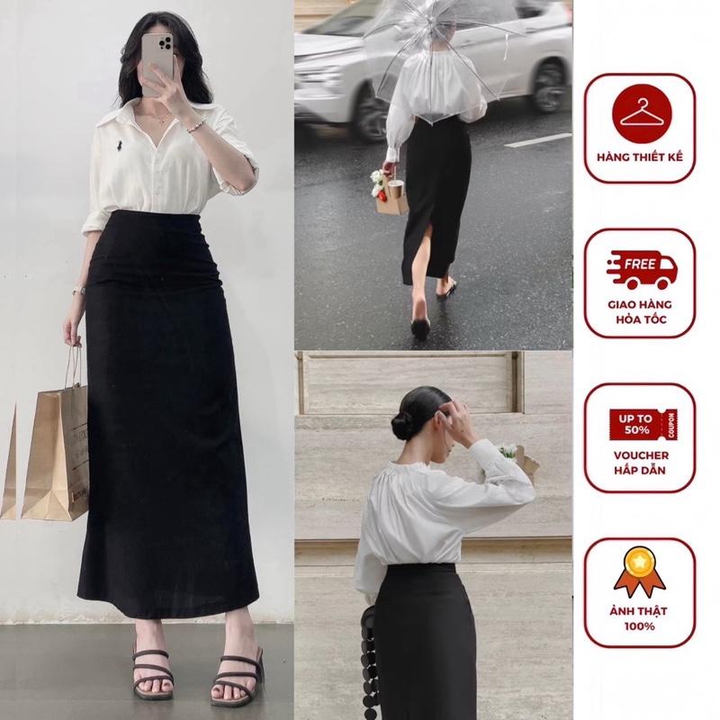 [V02] Chân Váy Chữ A Xẻ Suông Dài 90P - Có Túi Hai Bên - Khoá Kéo Giọt Lệ, Chất Umi Co Giãn