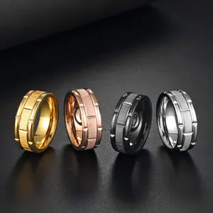 Cincin Titanium Motif Susun Bata / Cincin Stainless Polos Simple Casual Bahan Baja Tahan Karat / Titanium Steel Brick Pattern Couple Ring Black Silver Gold Rose Gold / Aksesoris Fashion Pria Wanita Cincin Pasangan Model Batu Bata Gaya Trendy