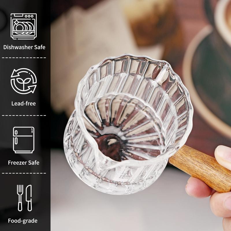 BINCOO Coffee Milk Cup with Scale Italian Concentrated Measuring Cup with Wooden Handle Milk Jar 160ML 5