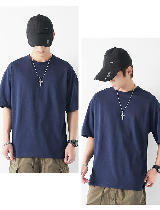 Product Introduction of EDC American Streetwear Heavyweight 230g Short Sleeve T-shirt Unisex Ins Basic Solid Color Undershirt 12