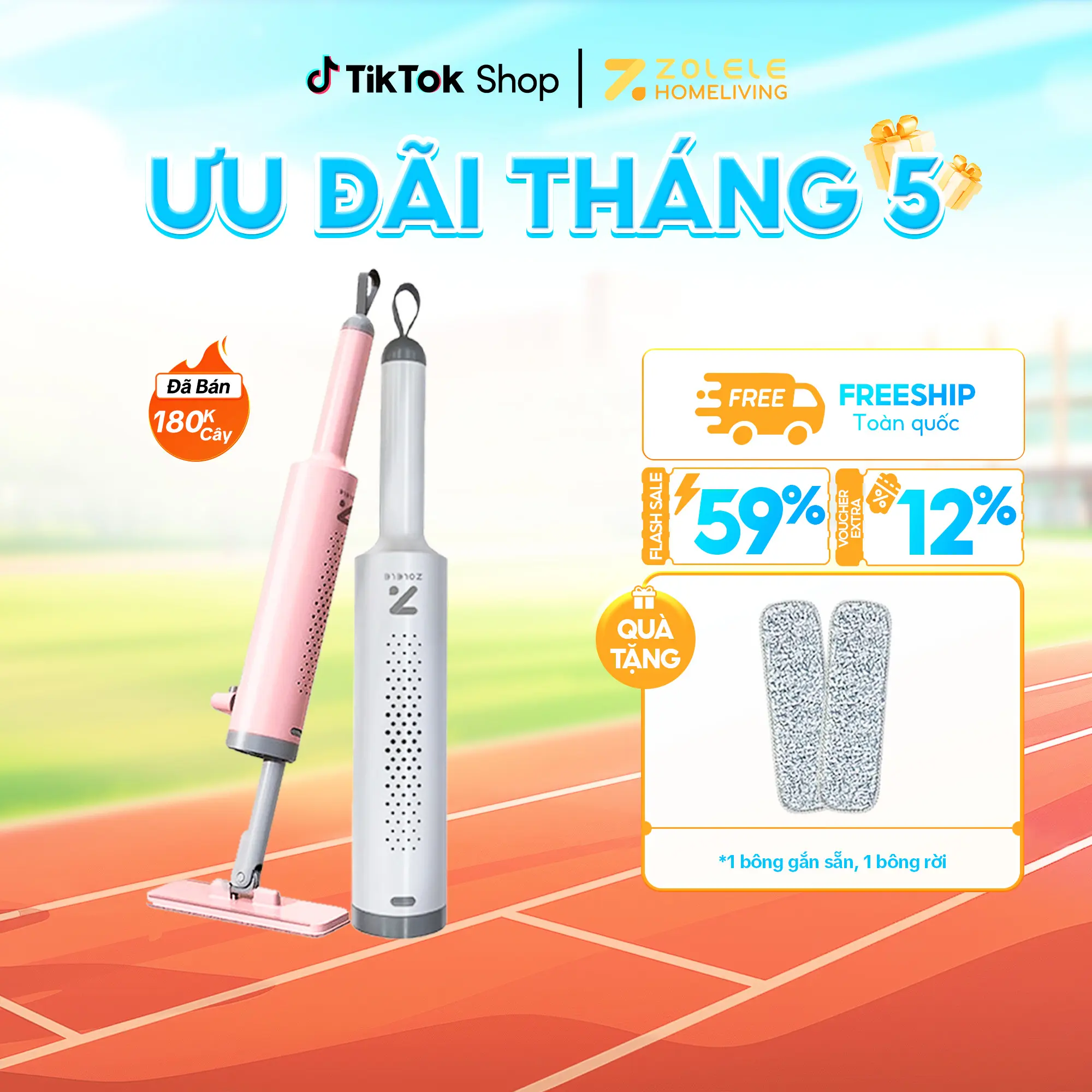 Cây lau tự vắt mini cầm tay Zolele DM01, cây lau bếp mini thanh gạt nước tự động làm sạch lau sàn
