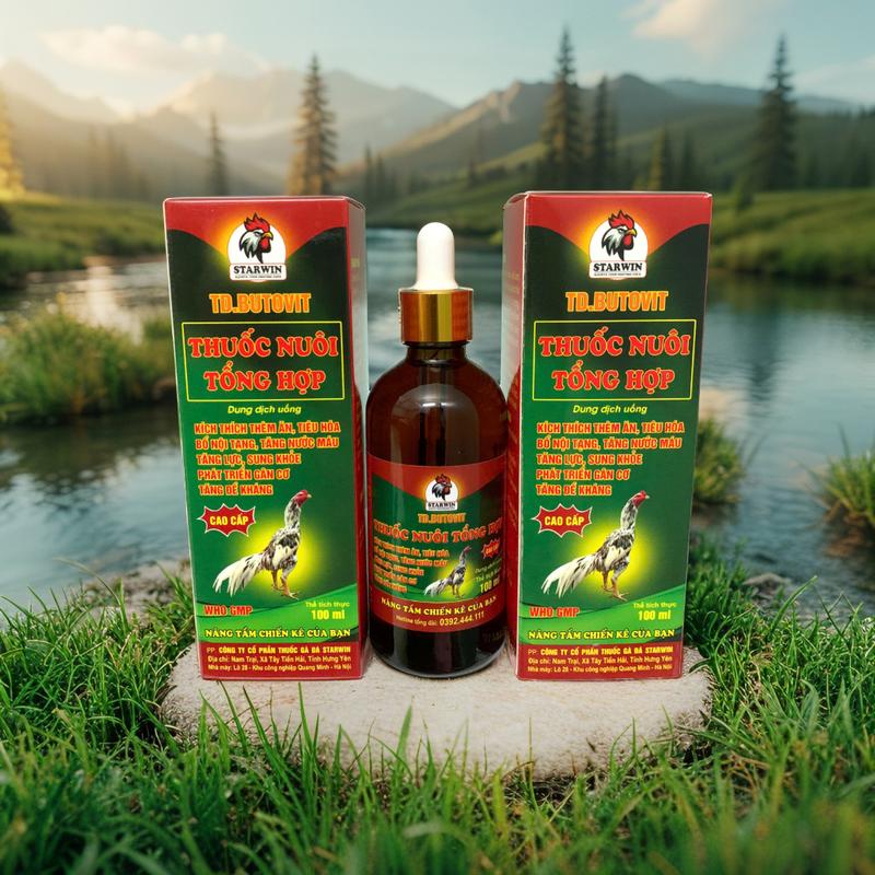 STARWIN Thuốc Nuôi Tổng Hợp Cao Cấp 100ml Cho Gà Hỗ Trợ Tiêu Hóa Tăng Cường Sức Khỏe Bổ Nội Tạng Phát Triển Gân Cơ Săn Chắc WHO GMP Vitamin Khoáng Chất